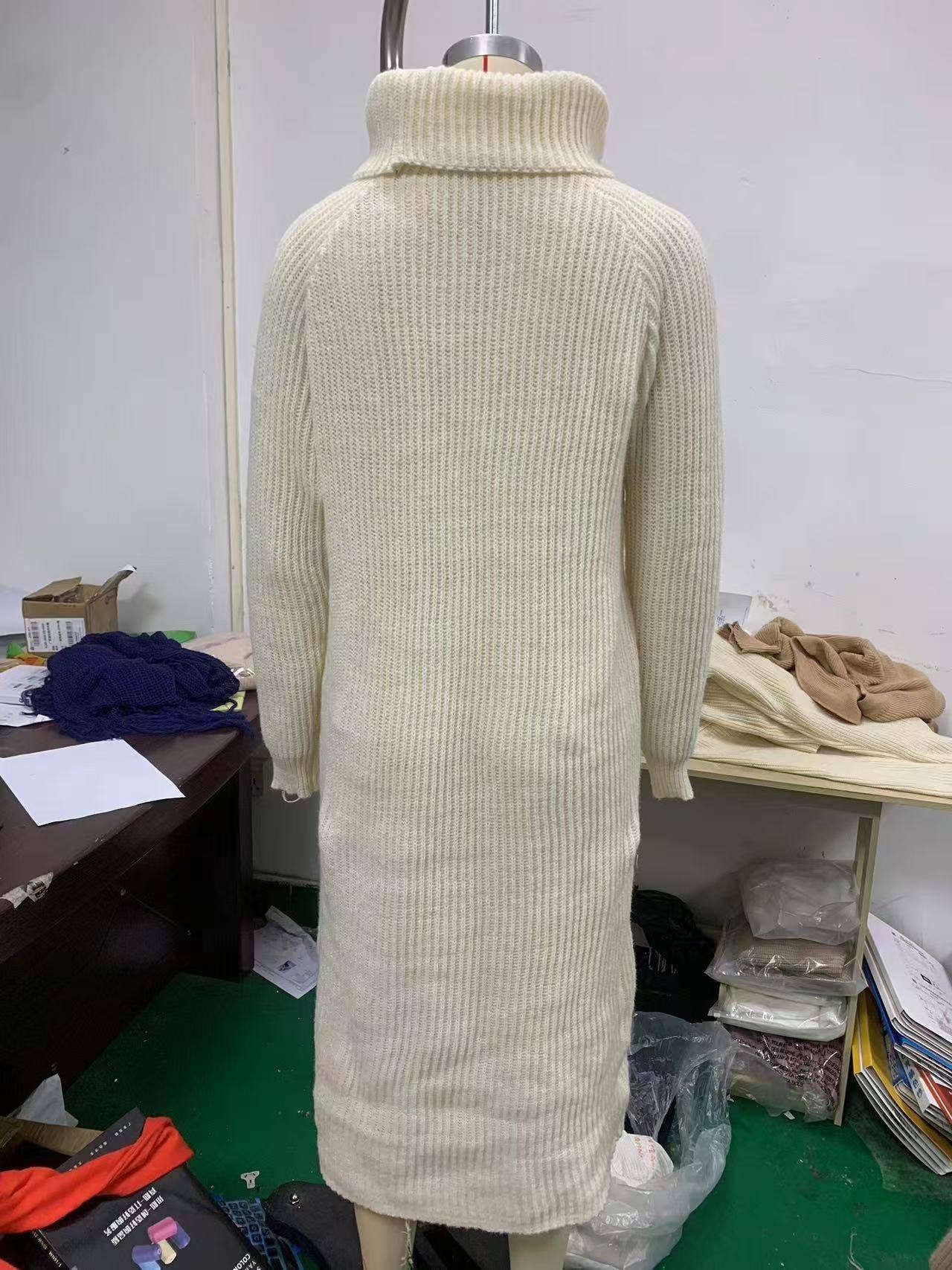 PIT STRIP SOLID COLOR TURTLENECK SWEATER DRESS