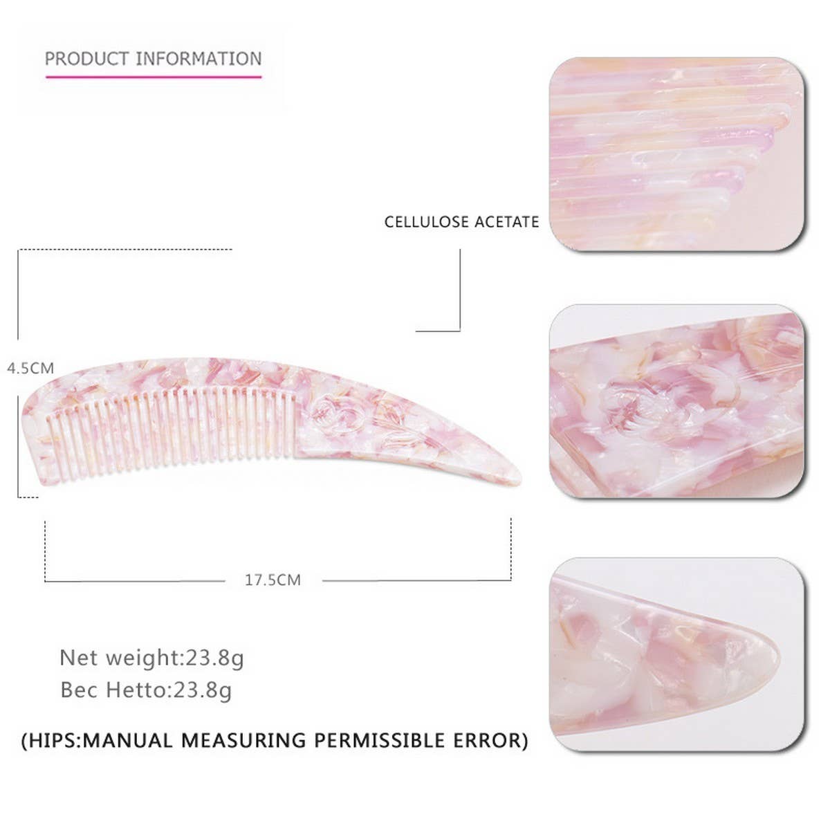 HORN POINTED TAIL COMB ACETATE CARVED FLOWER COMB