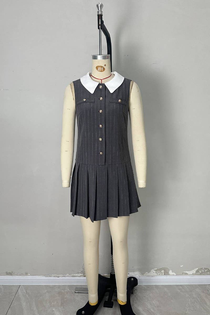 CWDSD8862_STRIPED COLORBLOCK PLEATED MINI DRESS