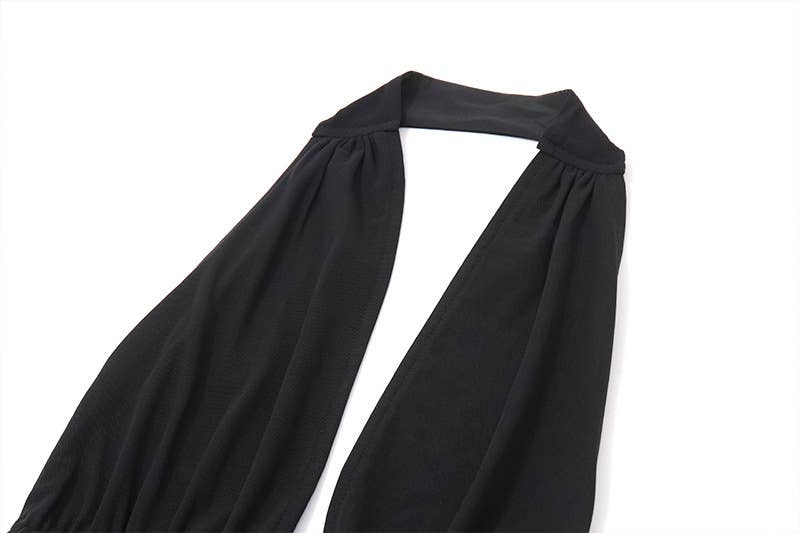 Solid-color backless, lace-up halter top