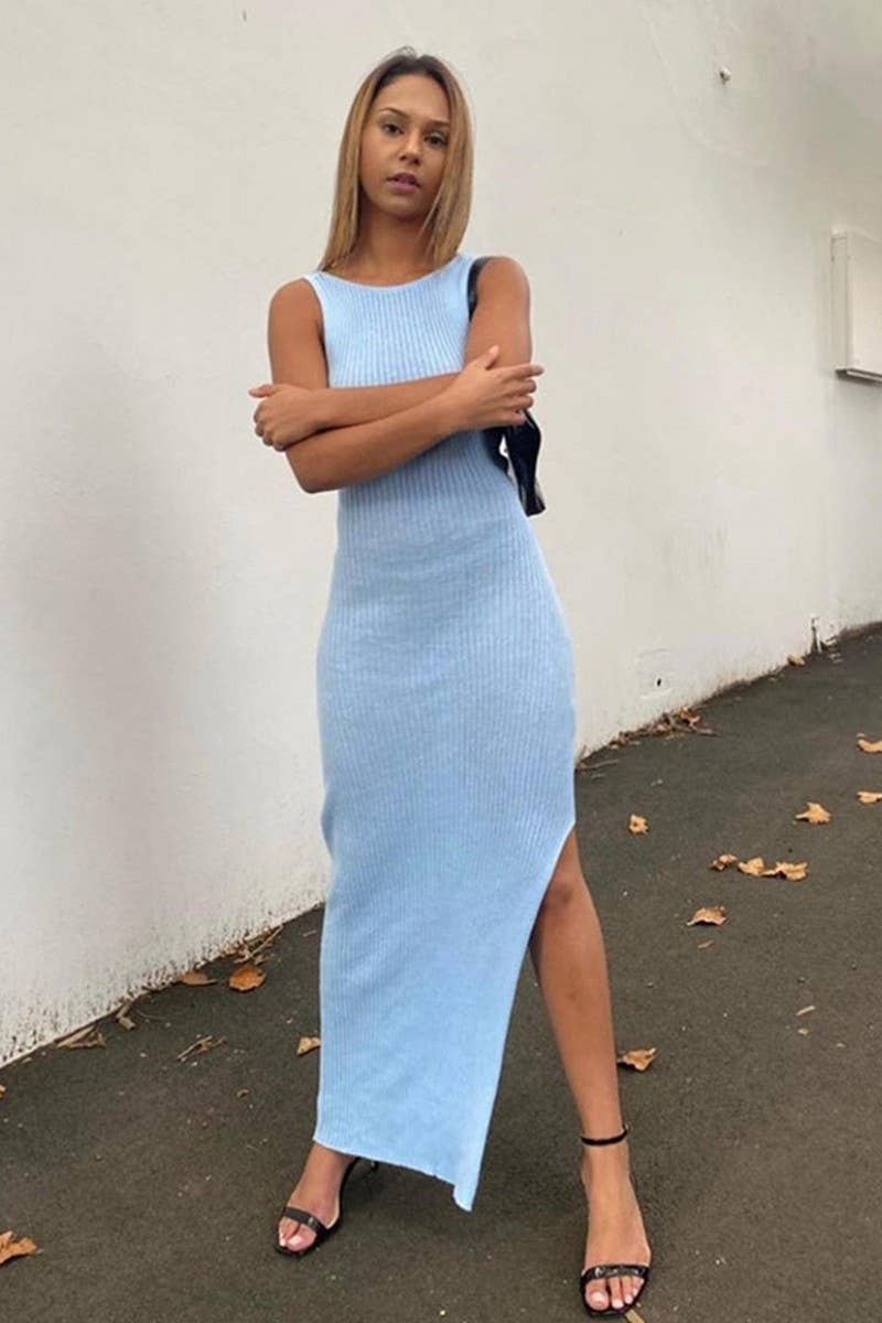 CWDMD4898_SOLID COLOR TWIST SLIT FIT TANK DRESS