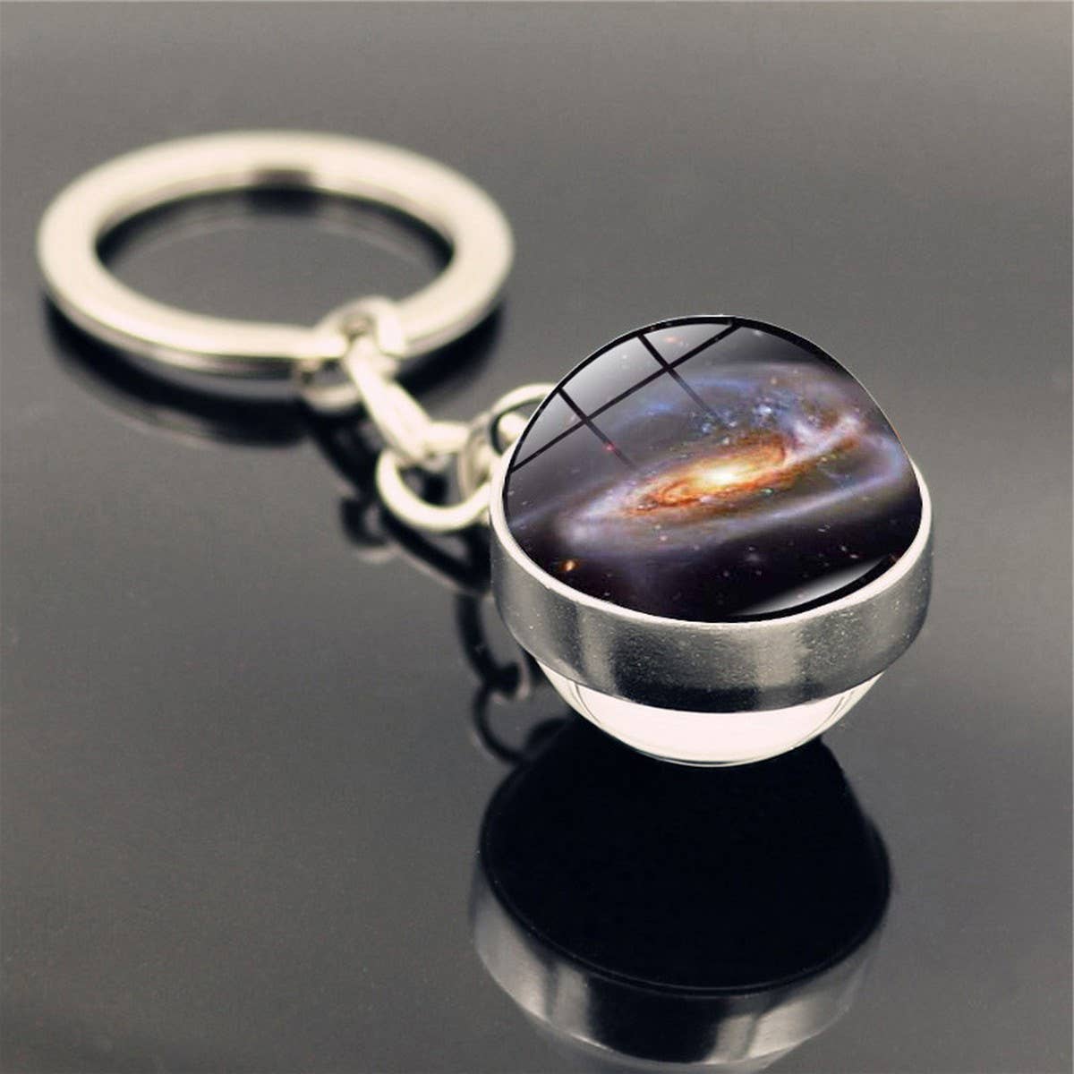 DOUBLE SIDED GLASS BALL KEYCHAIN PENDANT JEWELRY