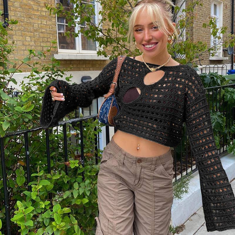 FASHION IRREGULAR HOLLOW-OUT KNITTED SMOCK