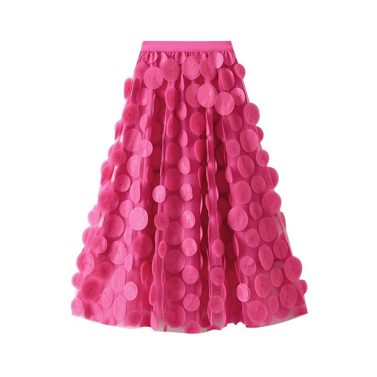 3D Polka Dot Tulle A-Line Flared Midi Skirt_CWBMS0379