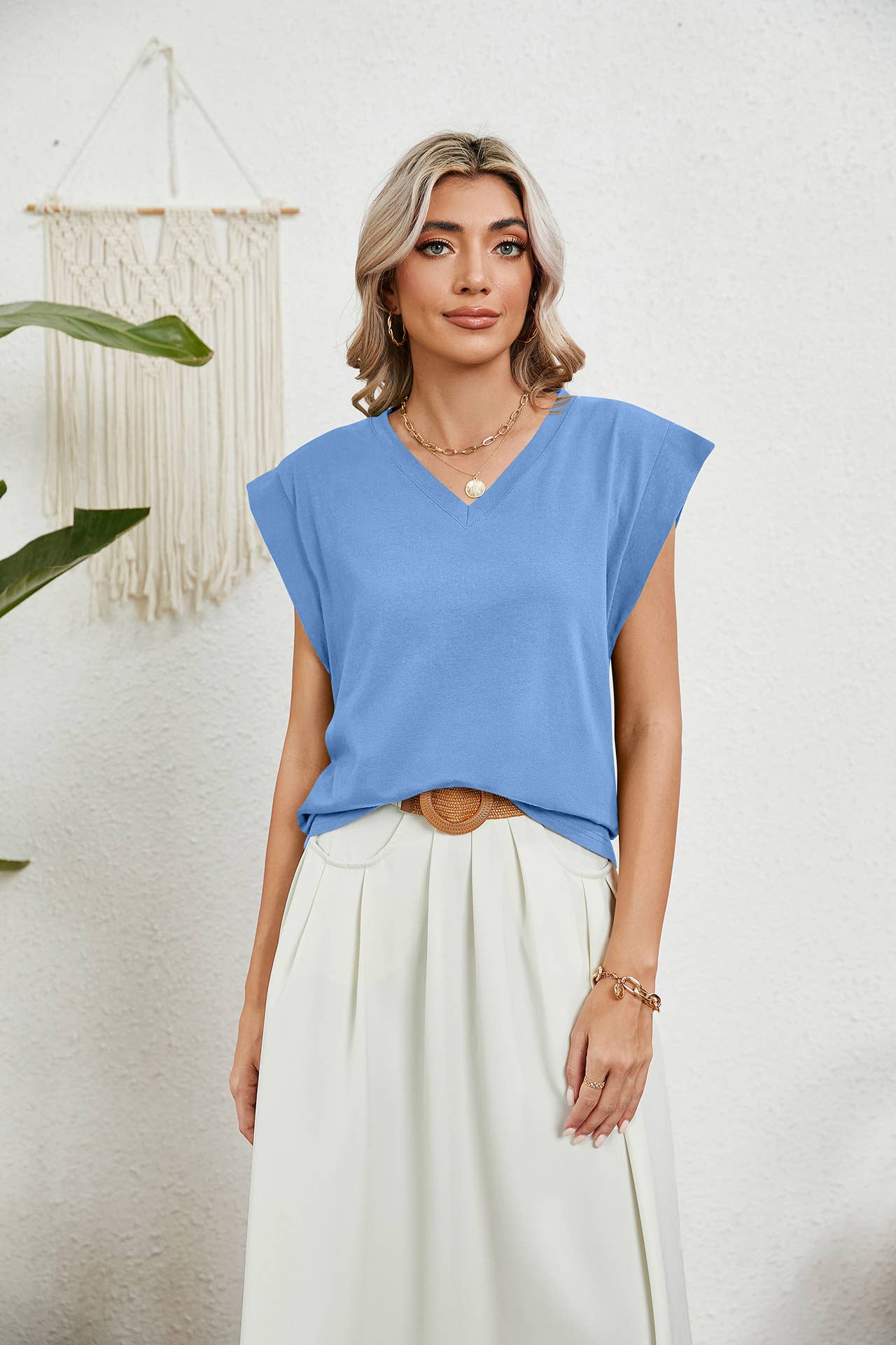 V-NECK SOLID COLOR CASUAL TANK TOP T-SHIRT