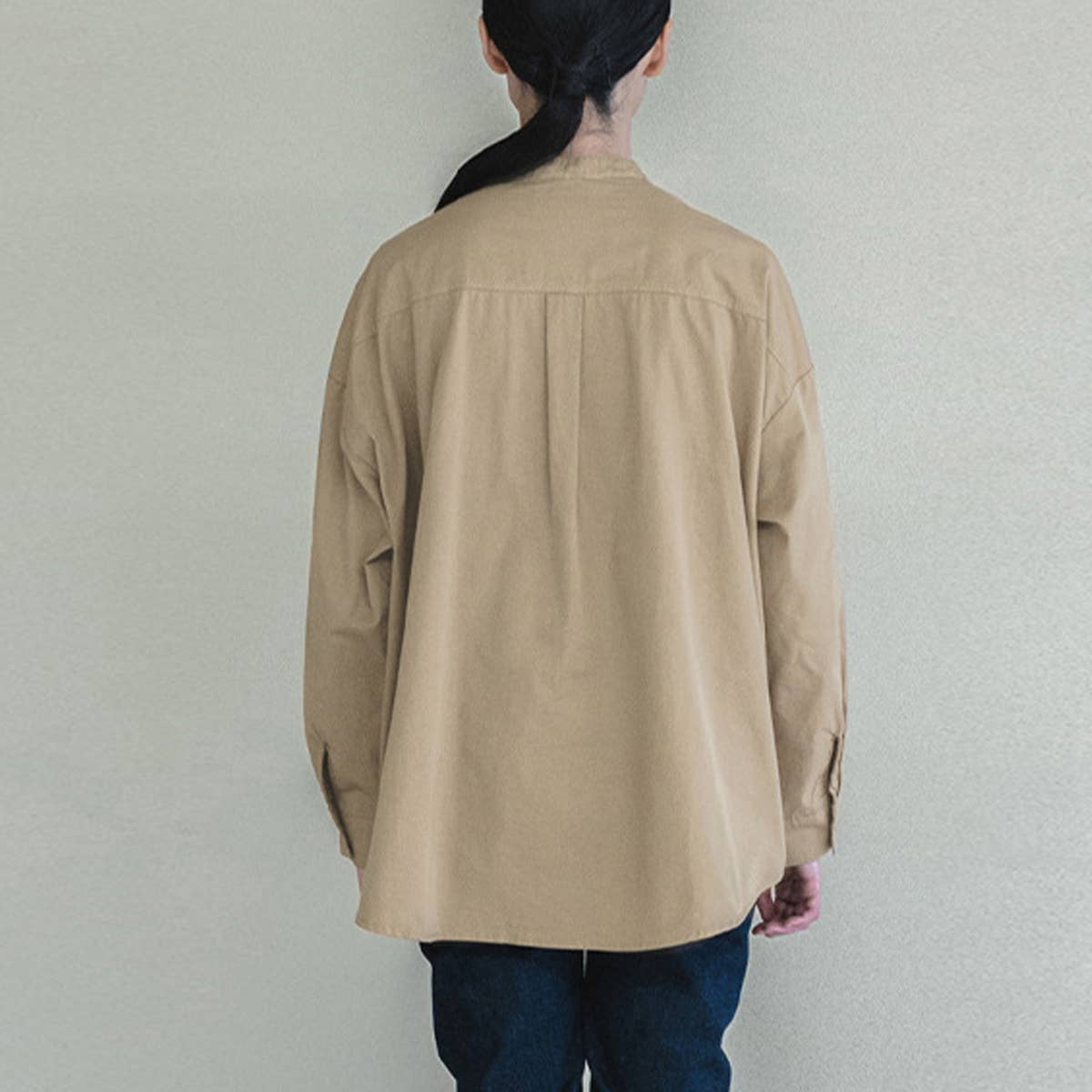 SOLID COLOR STAND COLLAR LOOSE COTTON SHIRT