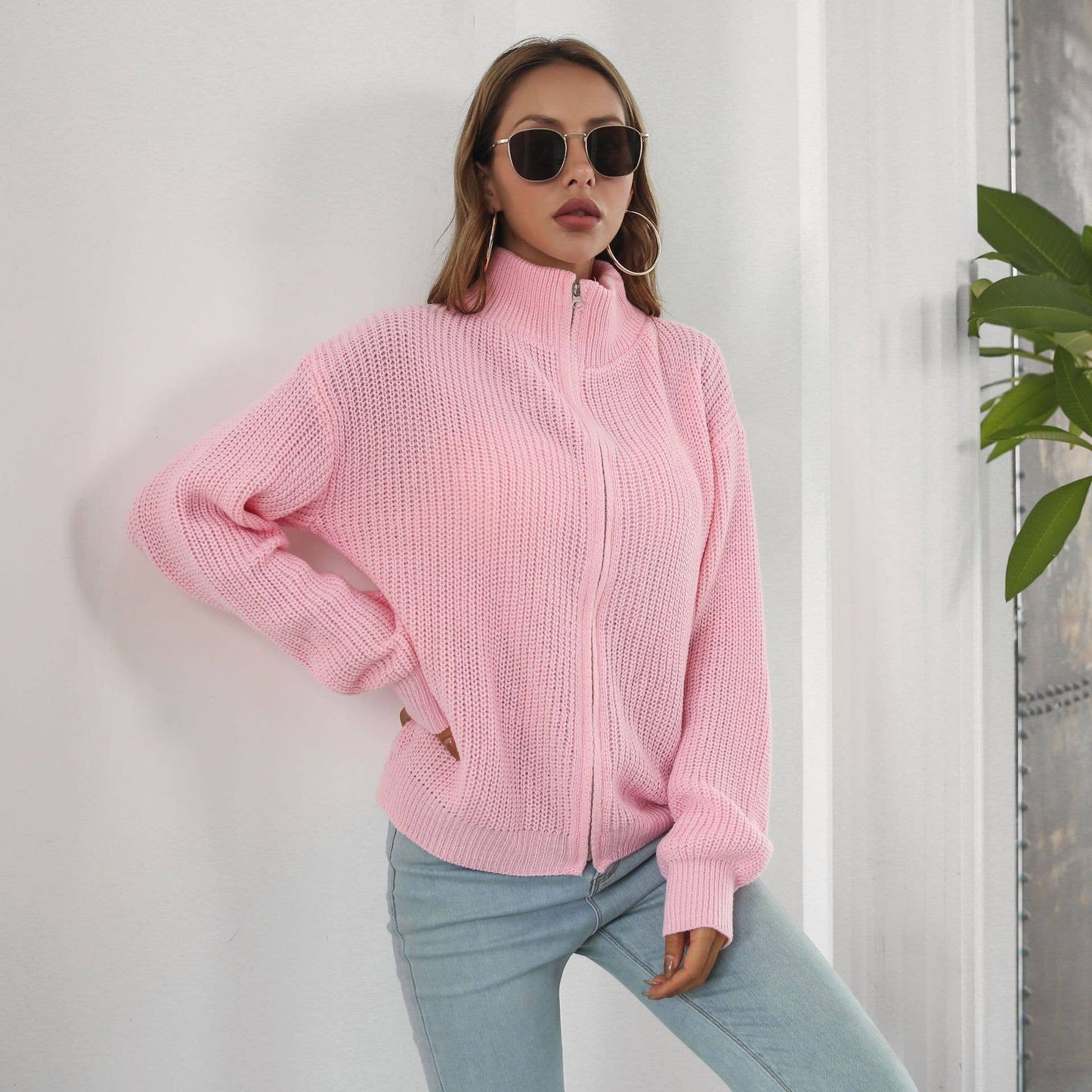 Turtleneck knitted cardigan long-sleeved jacket