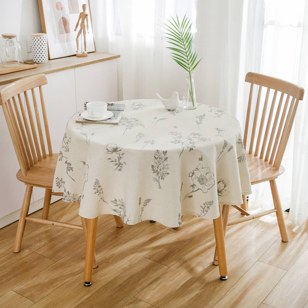 ROUND SKETCH FLOWER PRINT TABLECLOTH