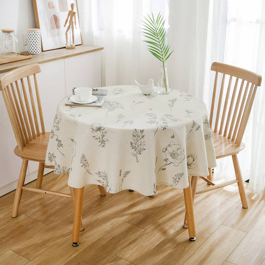 ROUND SKETCH FLOWER PRINT TABLECLOTH