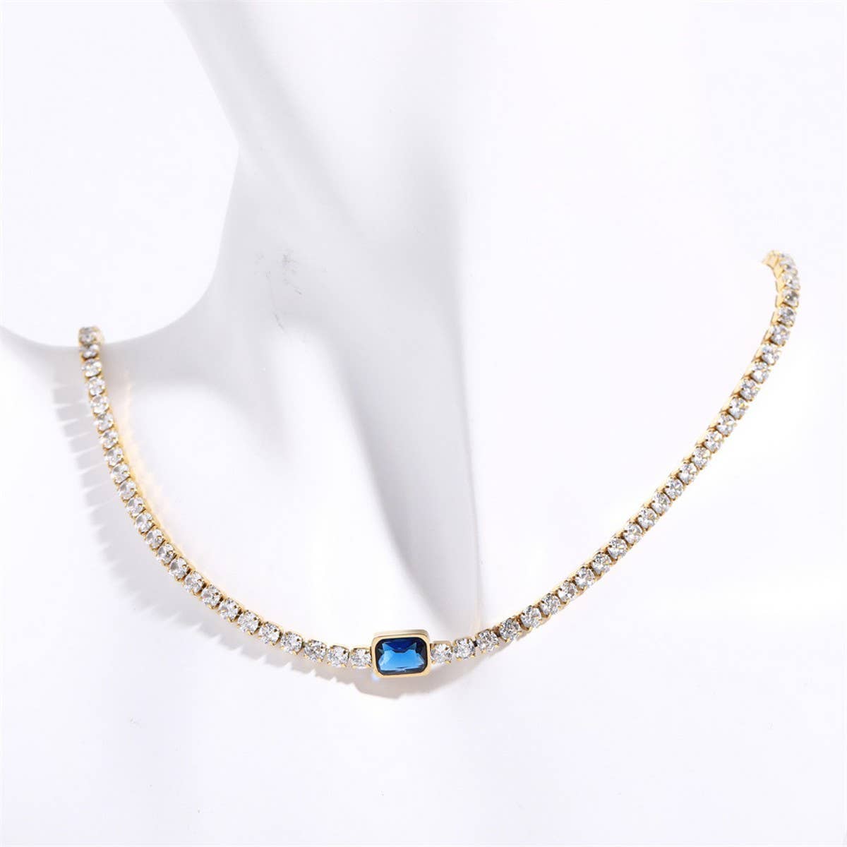 Stainless Steel Emerald Zirconia Necklace_CWMM5557