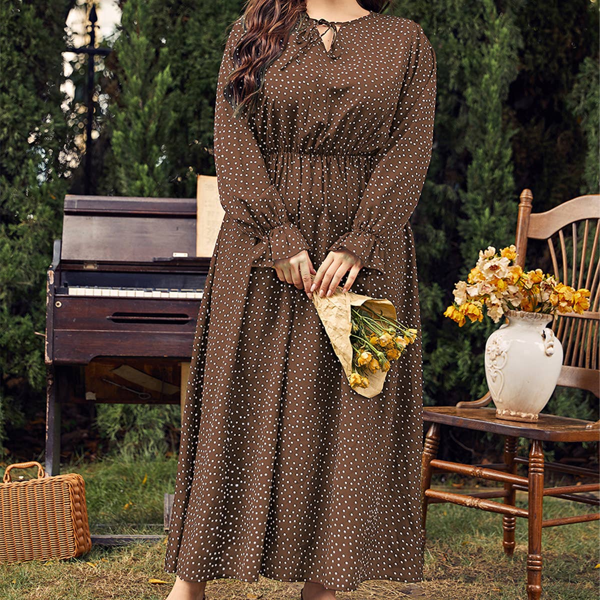 Plus Size Polka Dot Dress ??Loose Long Sleeve Fit_CWDMD5977
