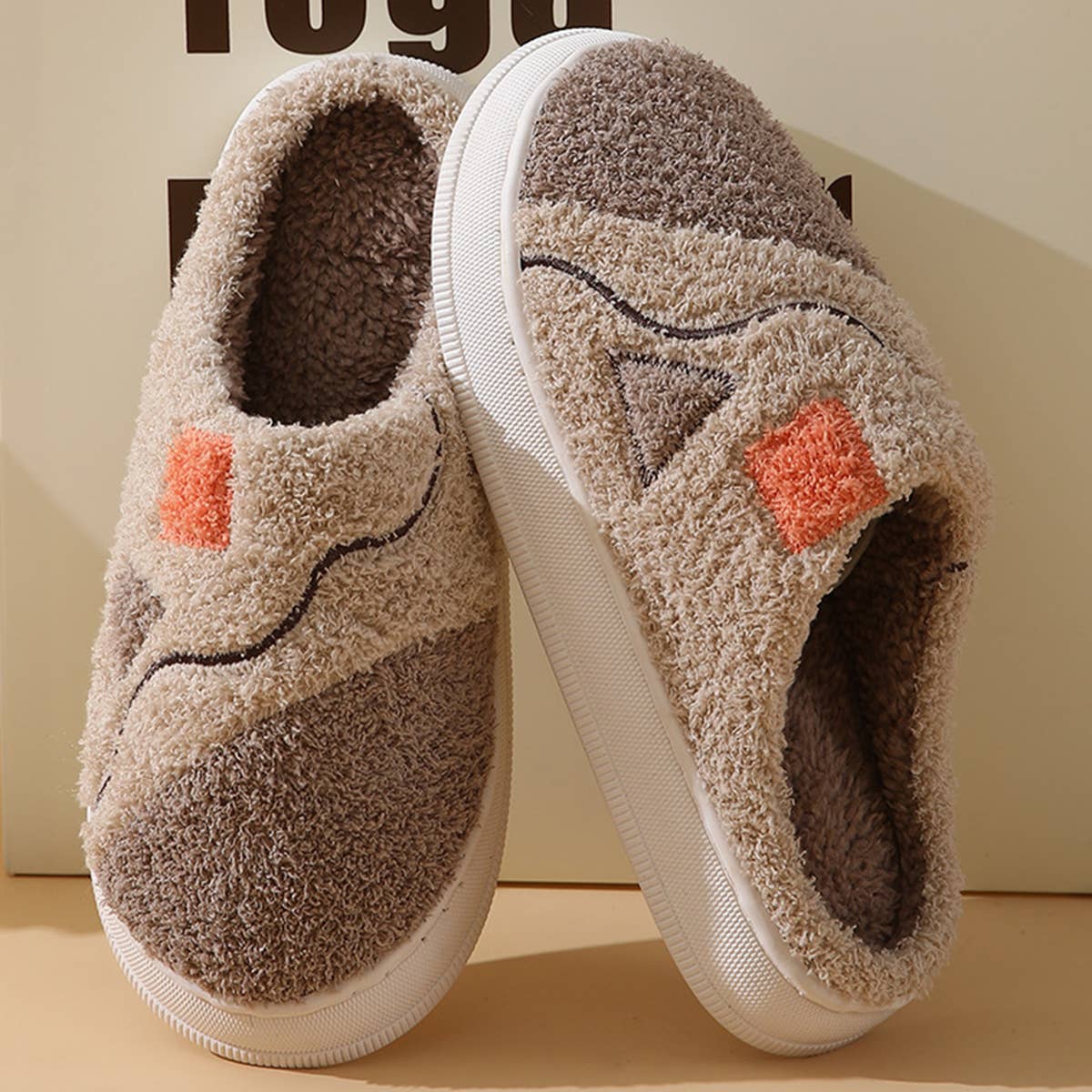 LEISURE NON-SLIP SPLICING COTTON SLIPPERS