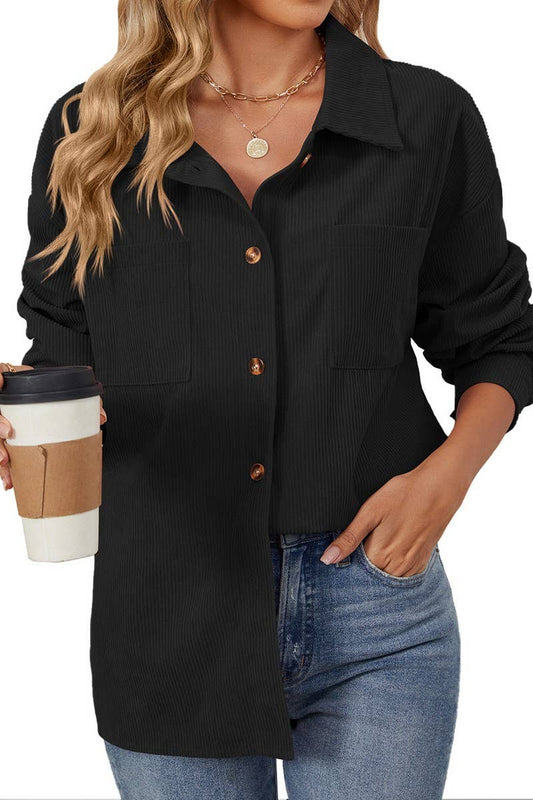 CWOBL0187_COLLAR POCKET COLLAR SOLID COLOR SPLICING SHIRT