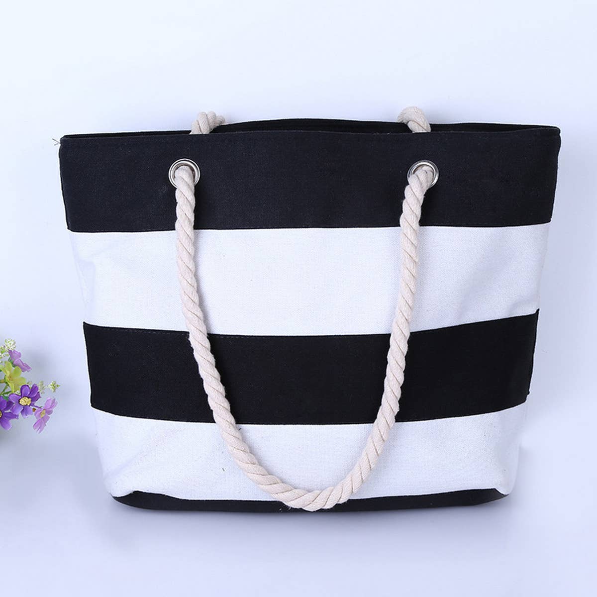 JINGPAI ROPE STRIPED PATCHWORK CANVAS BAG_CUAB0221