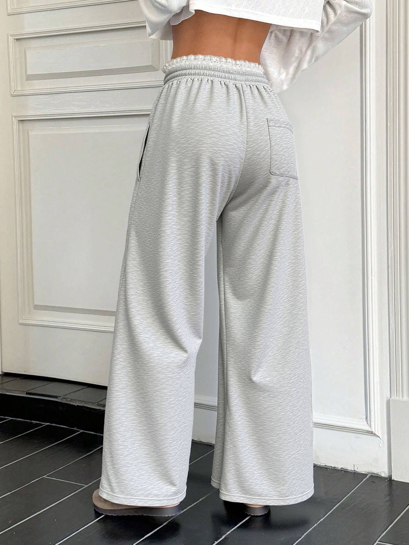 Lace lace-trimmed wide-leg casual trousers