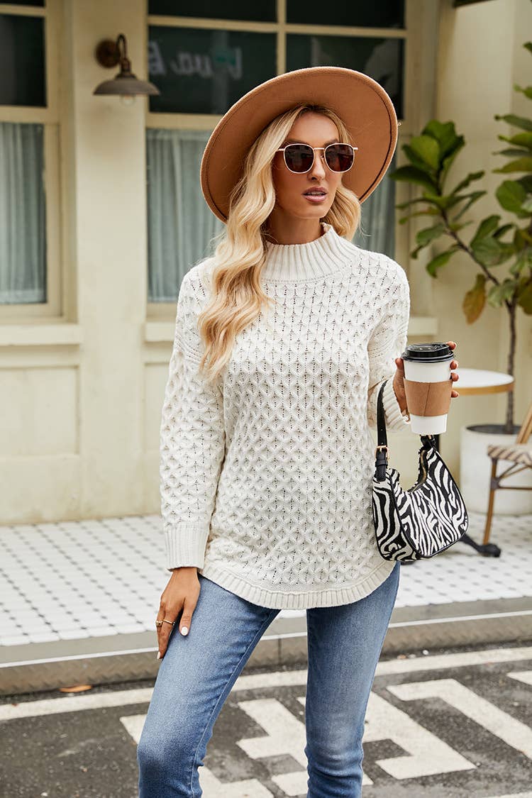 SLOUCHY KNIT SWEATER SOLID COLOR KNIT SWEATER