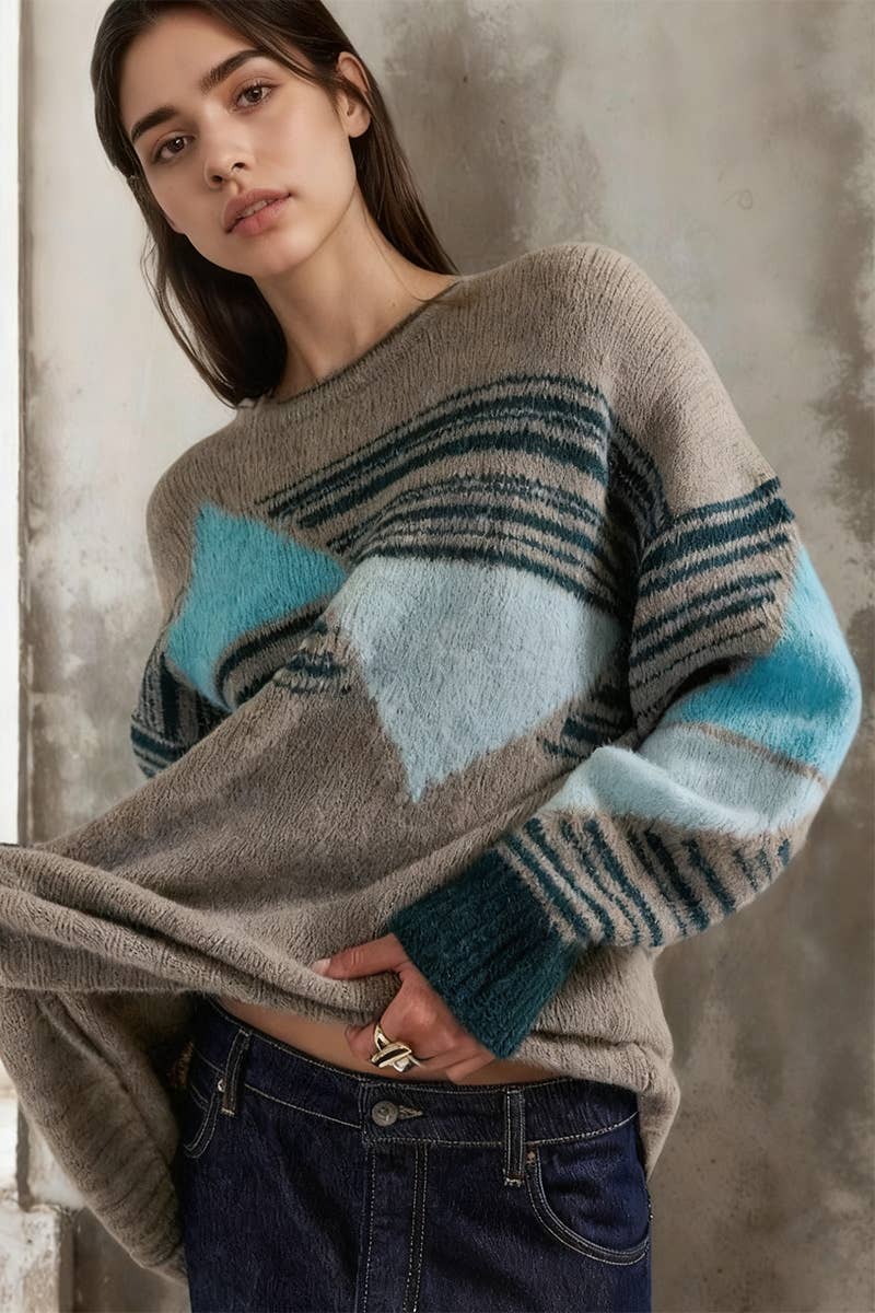 Striped versatile casual base knitted sweater