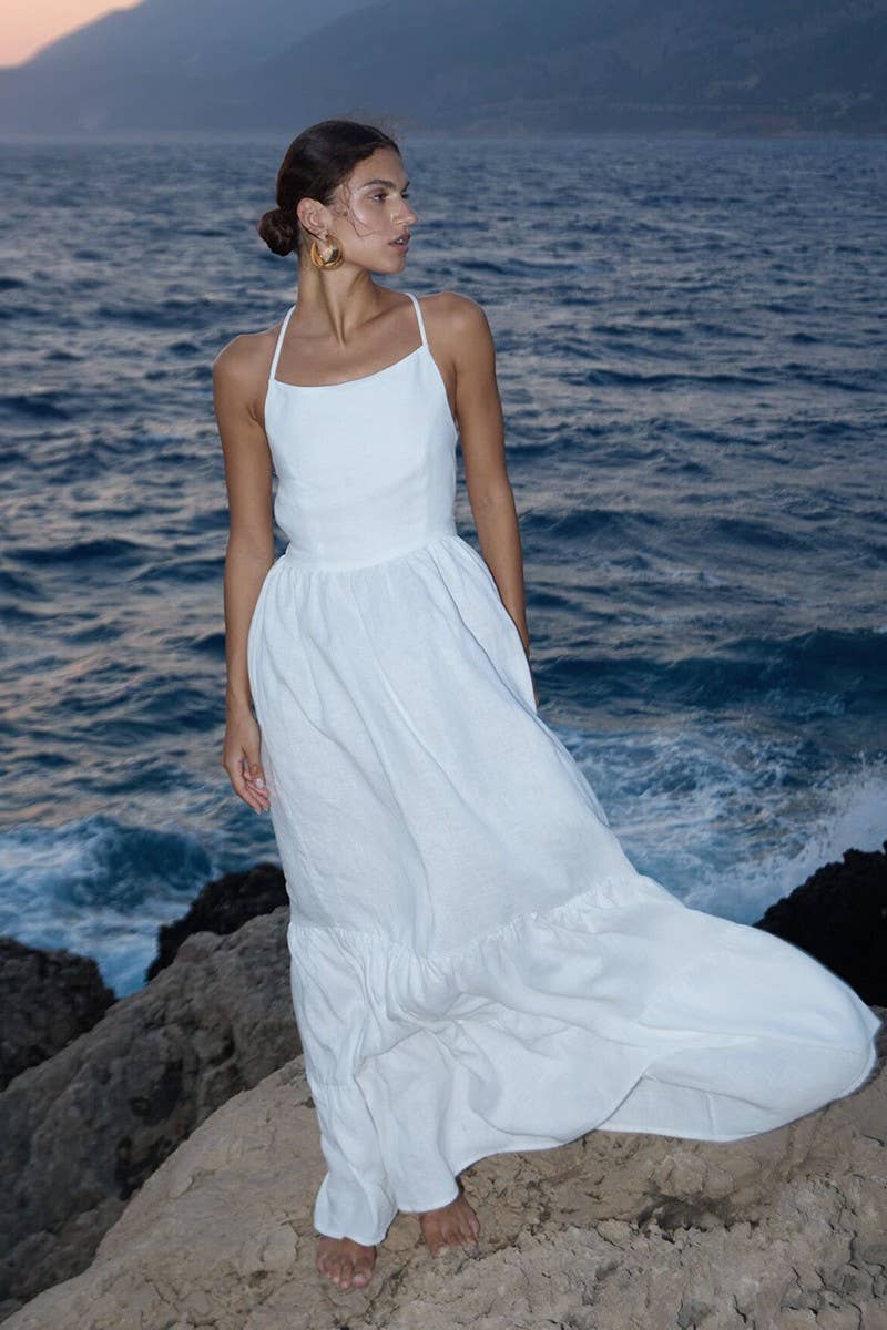 CWDMD5258_COTTON BACKLESS TIE-STRAP MAXI DRESS