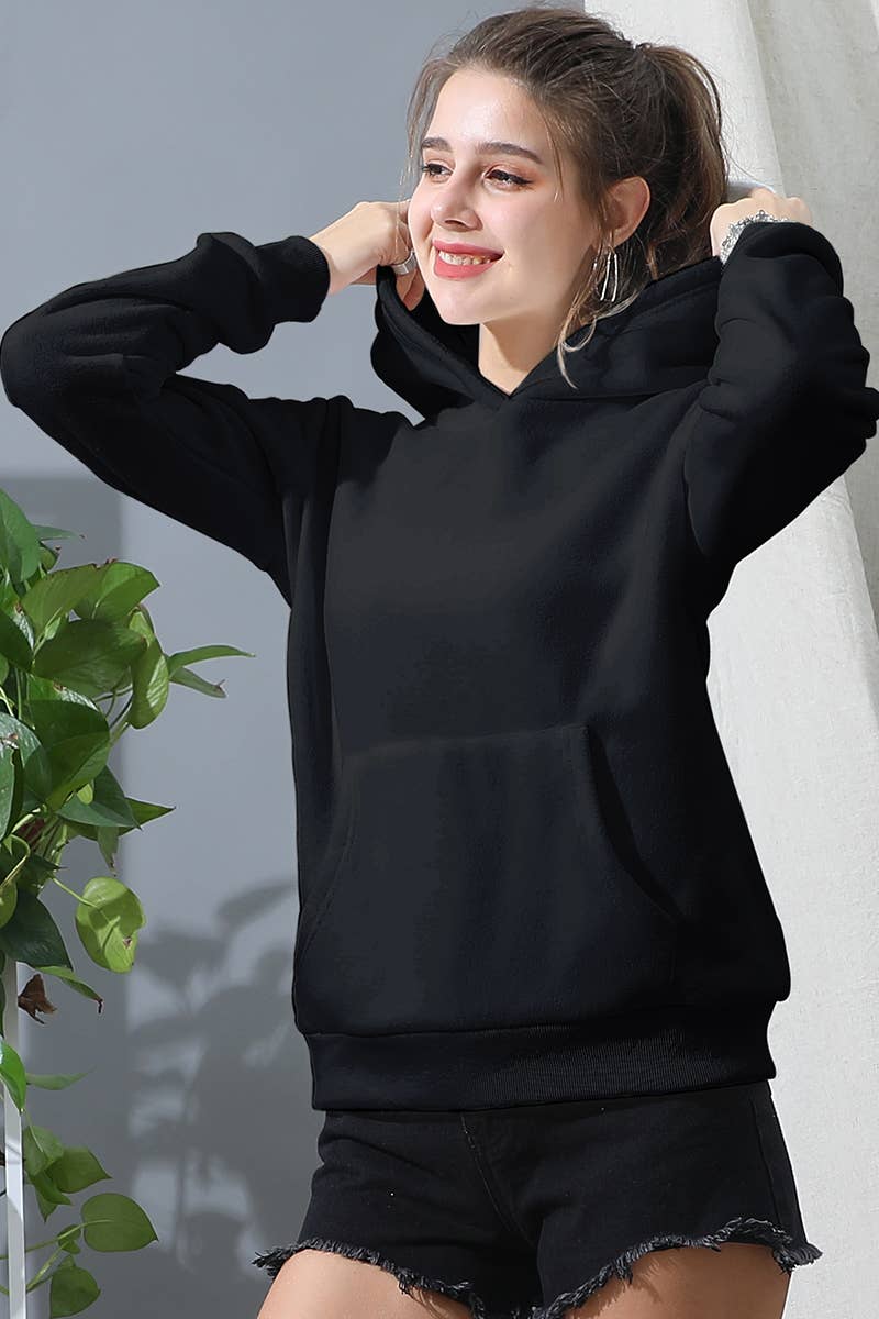 CWOHOL438_SOLID SWEATSHIRT FLEECE HOODIE WITH POCKET