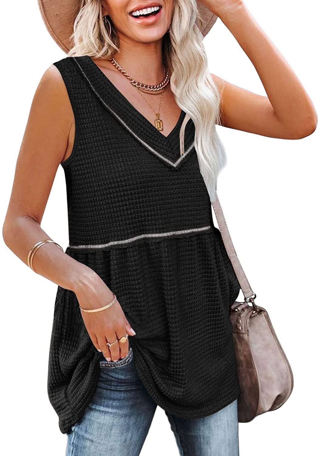 V-NECK SLEEVELESS SOLID COLOR TANK TOP