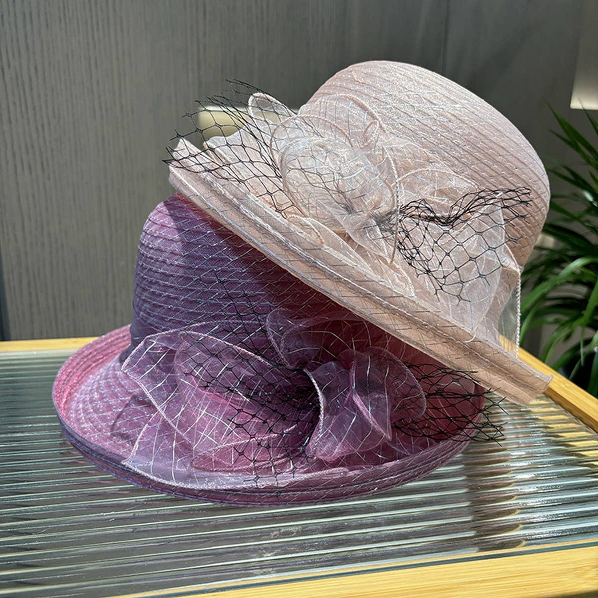 FASHIONABLE CURLED MESH FLOWER BUCKET HAT_CWAH1211