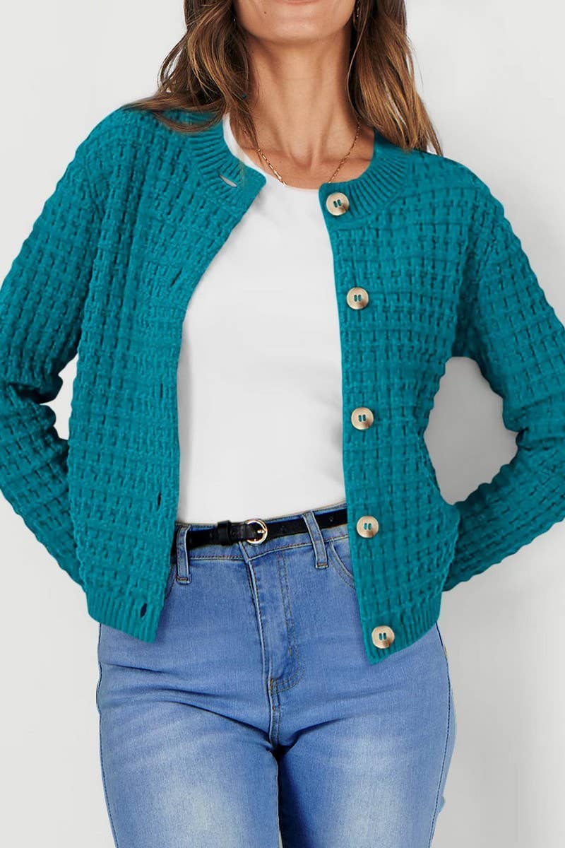 CWOCAL00612_SOLID COLOR KNIT CARDIGAN CASUAL SWEATER