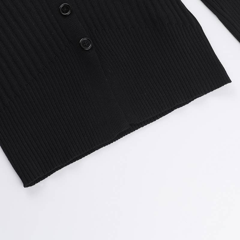 V-NECK WOOLEN LONG-SLEEVED SINGLE-BREASTED TOP