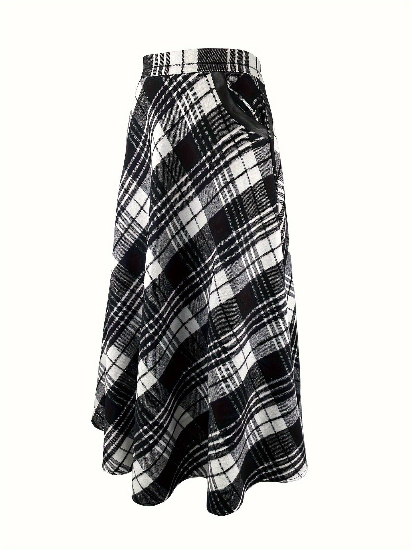 Plaid woolen cloth large pockets long skirts