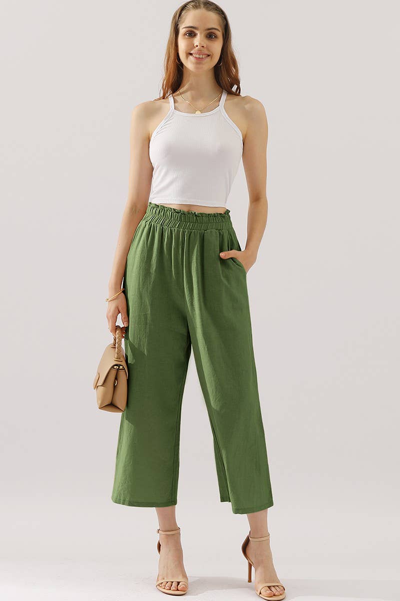 CWBLP416_EASY PULL ON LINEN CAPRIS PANTS WITH SIDE POCKET