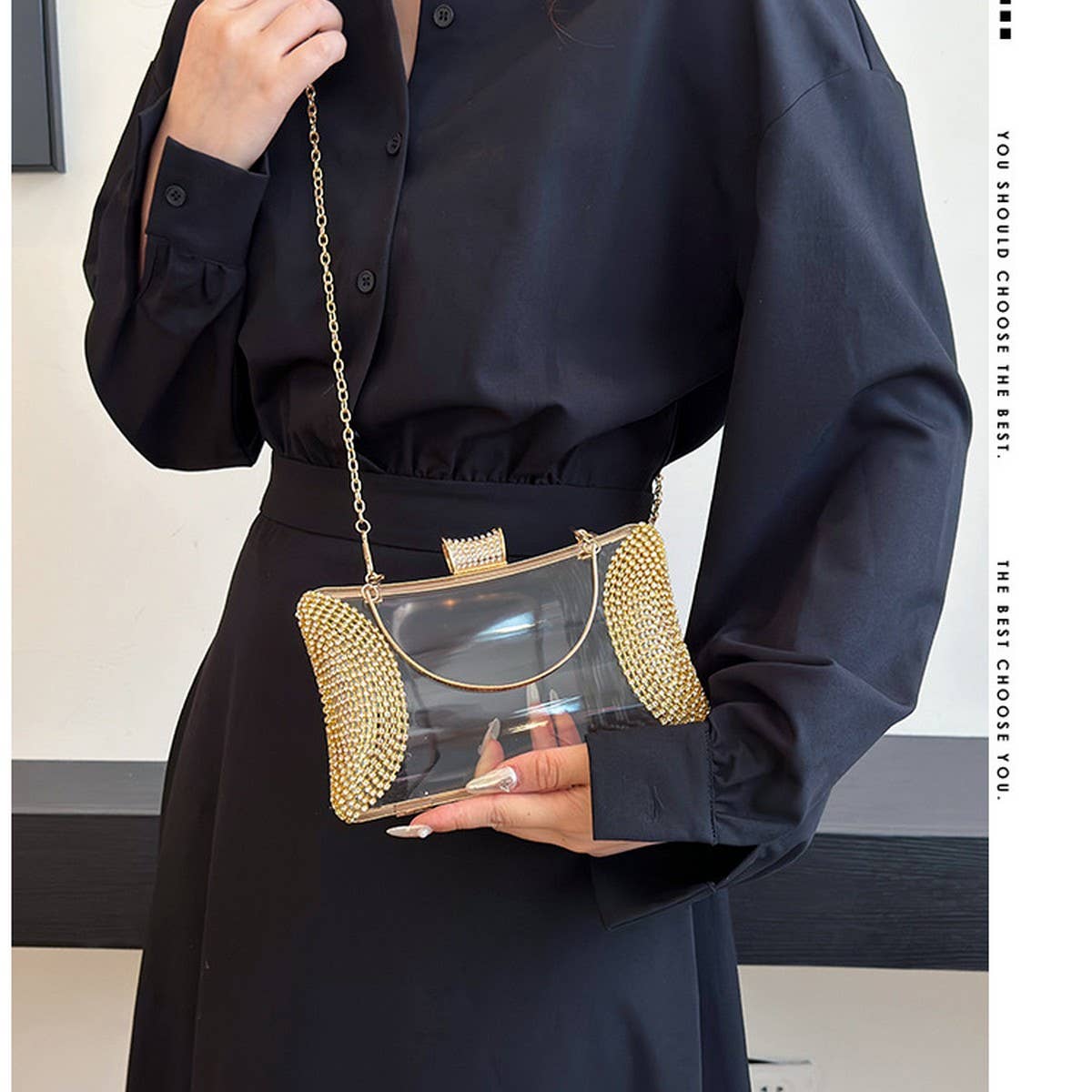 CELEBRITY EVENING BAG DIAMOND CHAIN CLUTCH_CWAB3255