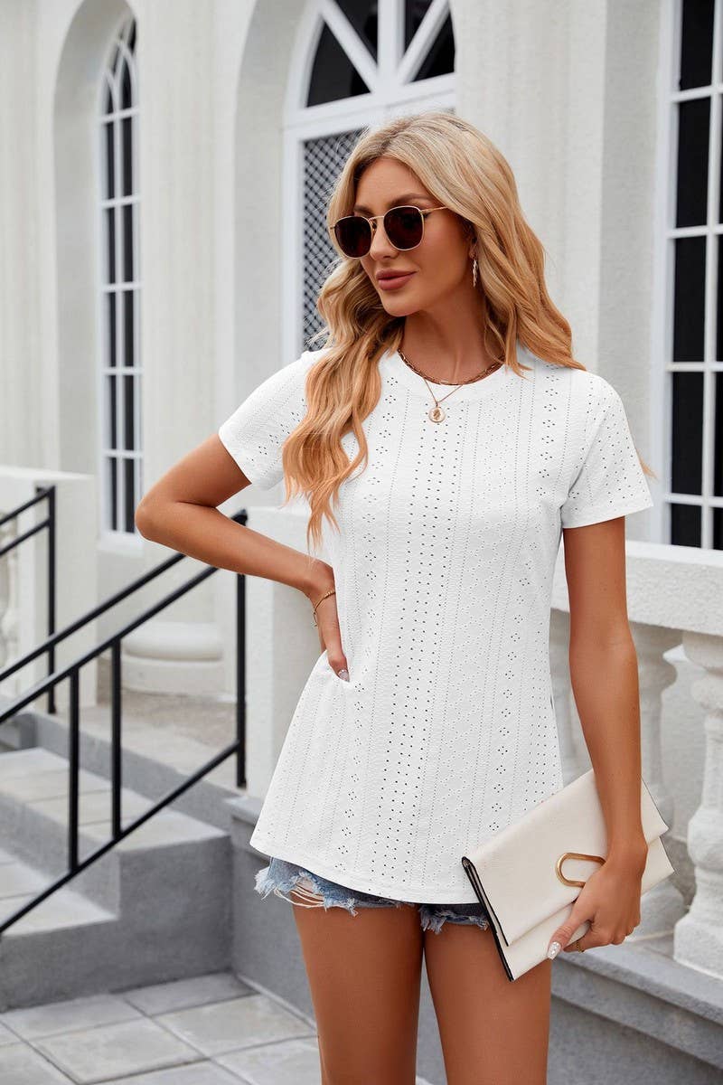 ROUND NECK SPLIT SHORT SLEEVE LOOSE PULLOVER_CWTSTS0216