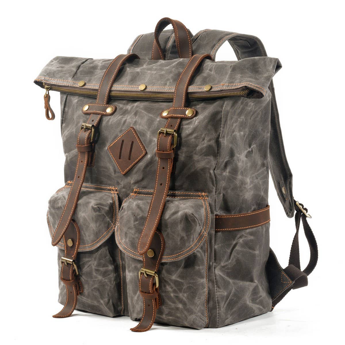 Waterproof Waxed Canvas Colorblock Backpack_CWAB5534