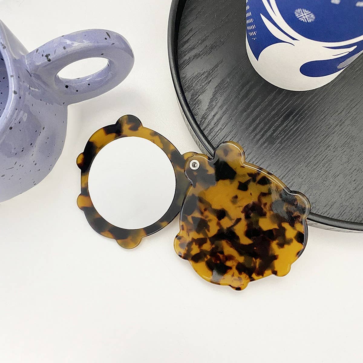 Vintage Acetate Geometric Compact Makeup Mirror