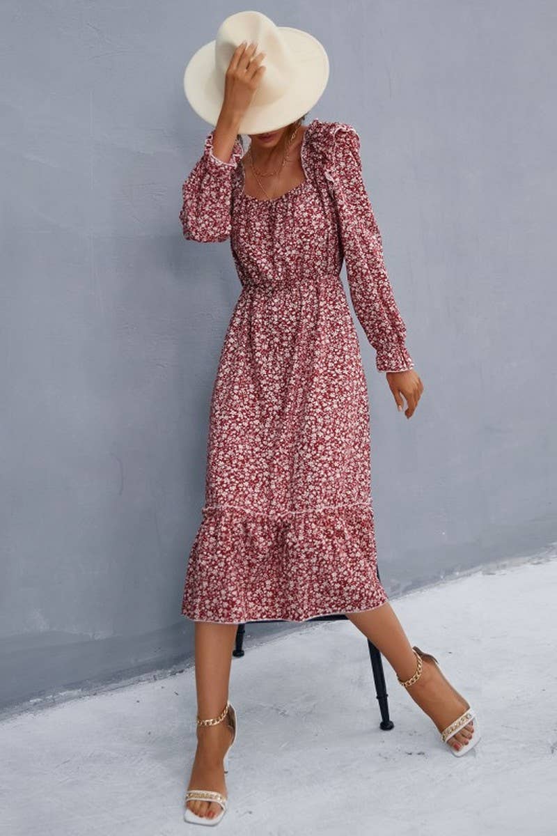 CWDSD2751_Sweetheart Neck Long Sleeve Print Dresses