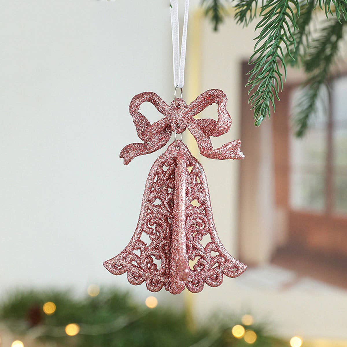 Plastic Pink Gold Glitter Xmas Tree Hanging Decor_CWMM9762