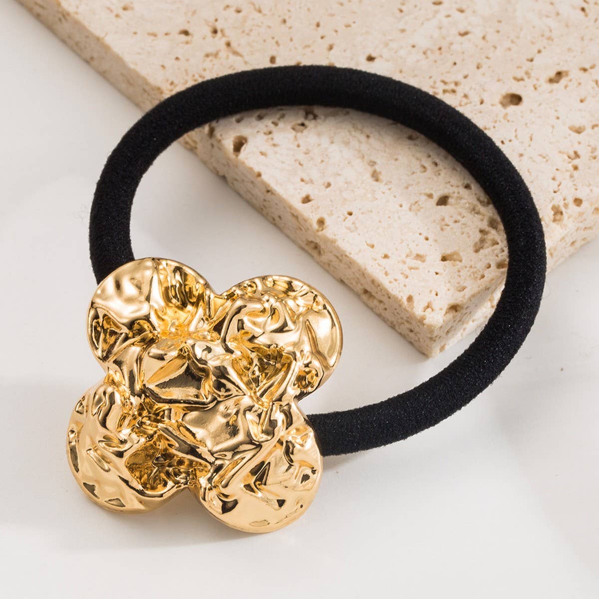 Unique Metal Textured Geometric Flower Hair Tie