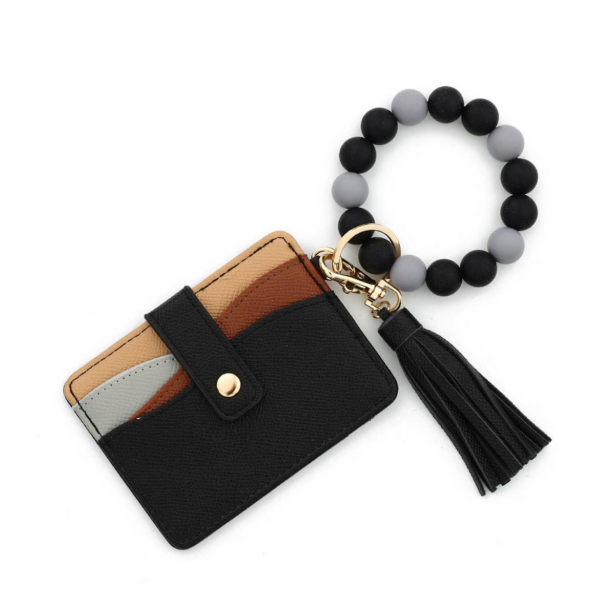 Beaded Bracelet Keychain with Colorblock Wallet_CWAB4942