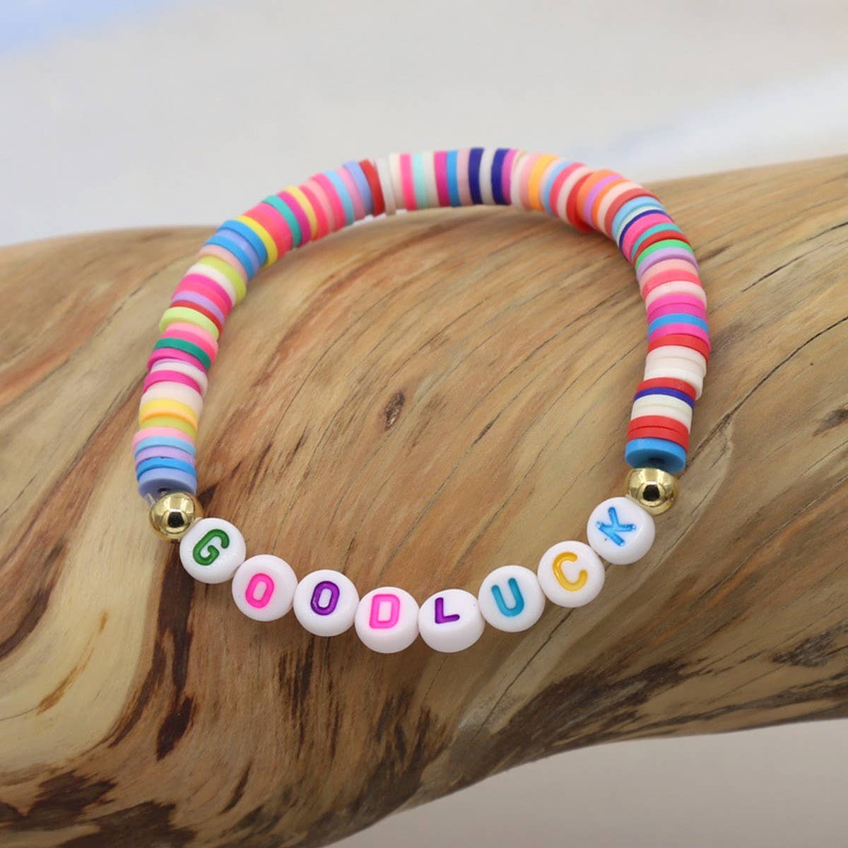 COLORFUL POLYMER CLAY LETTER BEADED BRACELET