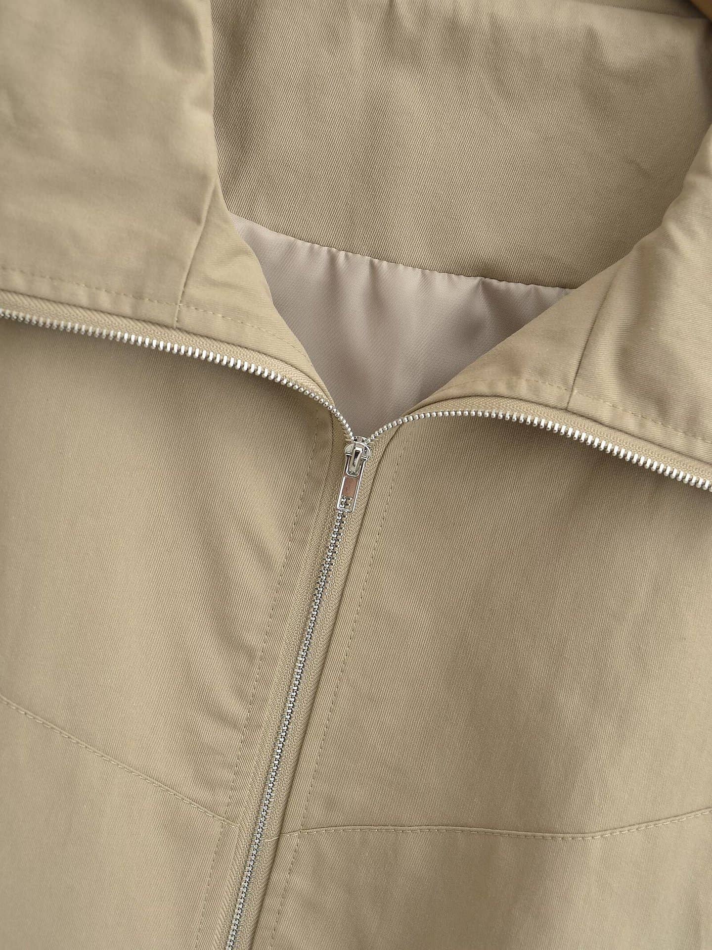 Stand-up collar zipper waist-cinching jacket