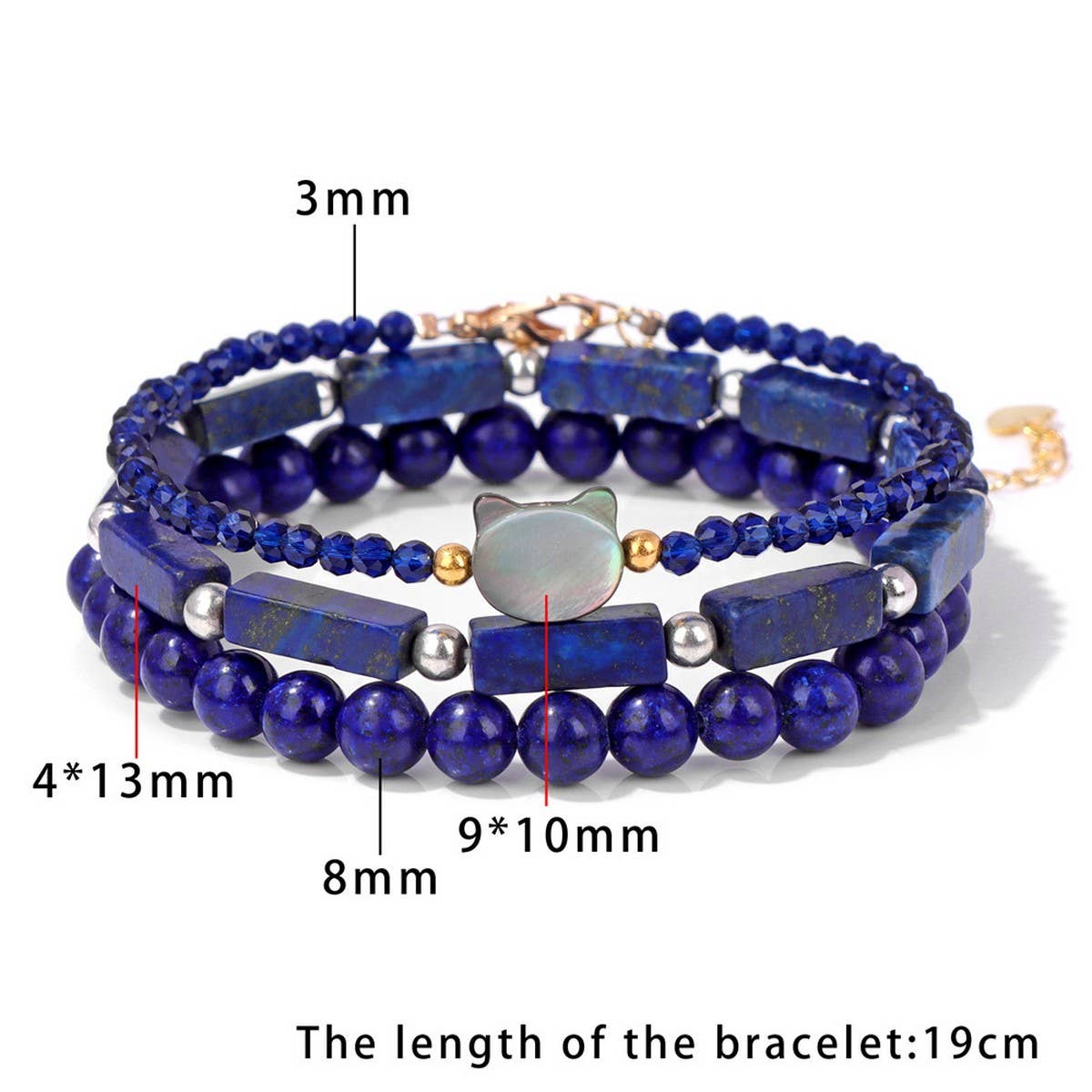 CWAJE4229_STONE BEADS SHELL CAT HEAD THREE-PIECE BRACELET