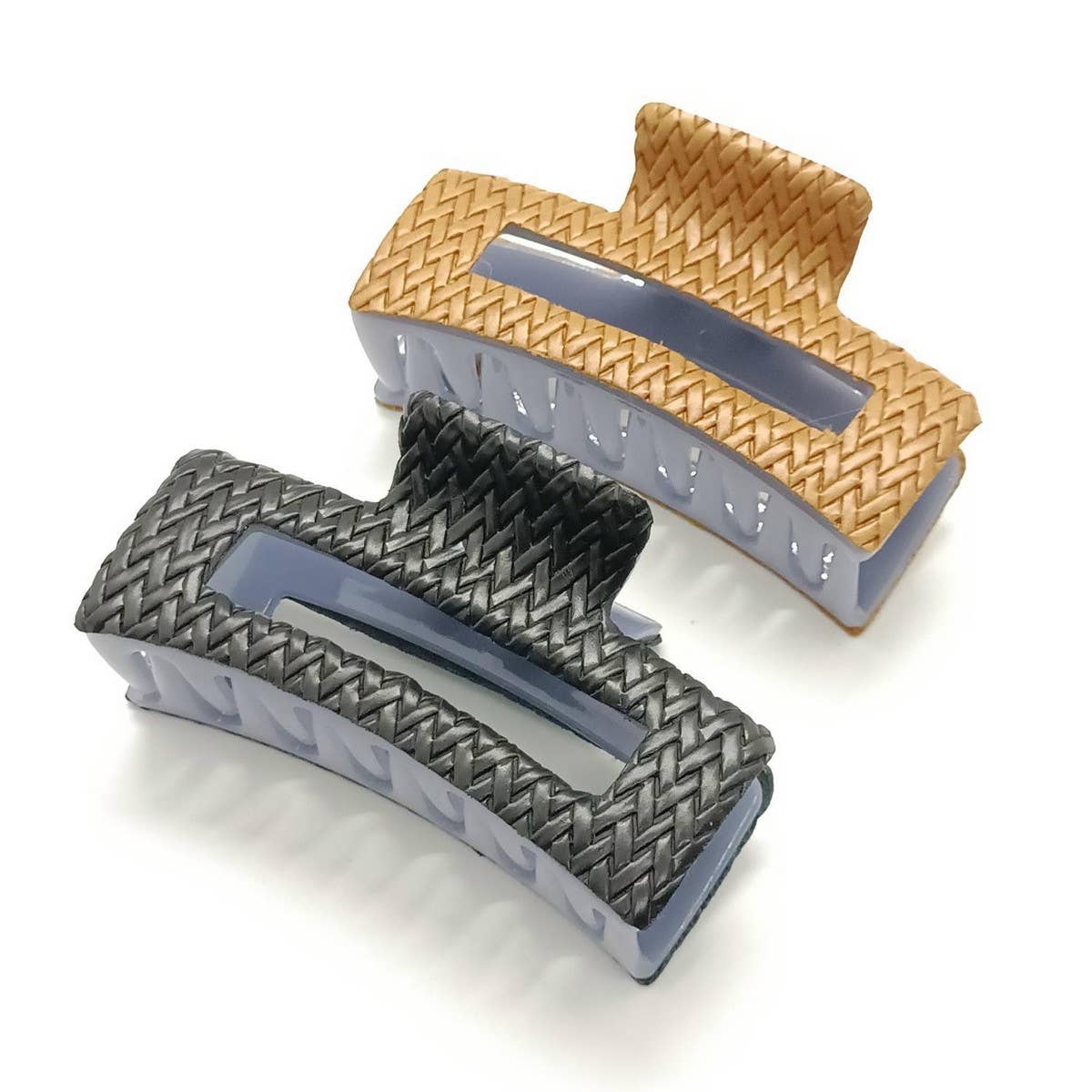 Natural Woven PU Leather Square Hair Claw