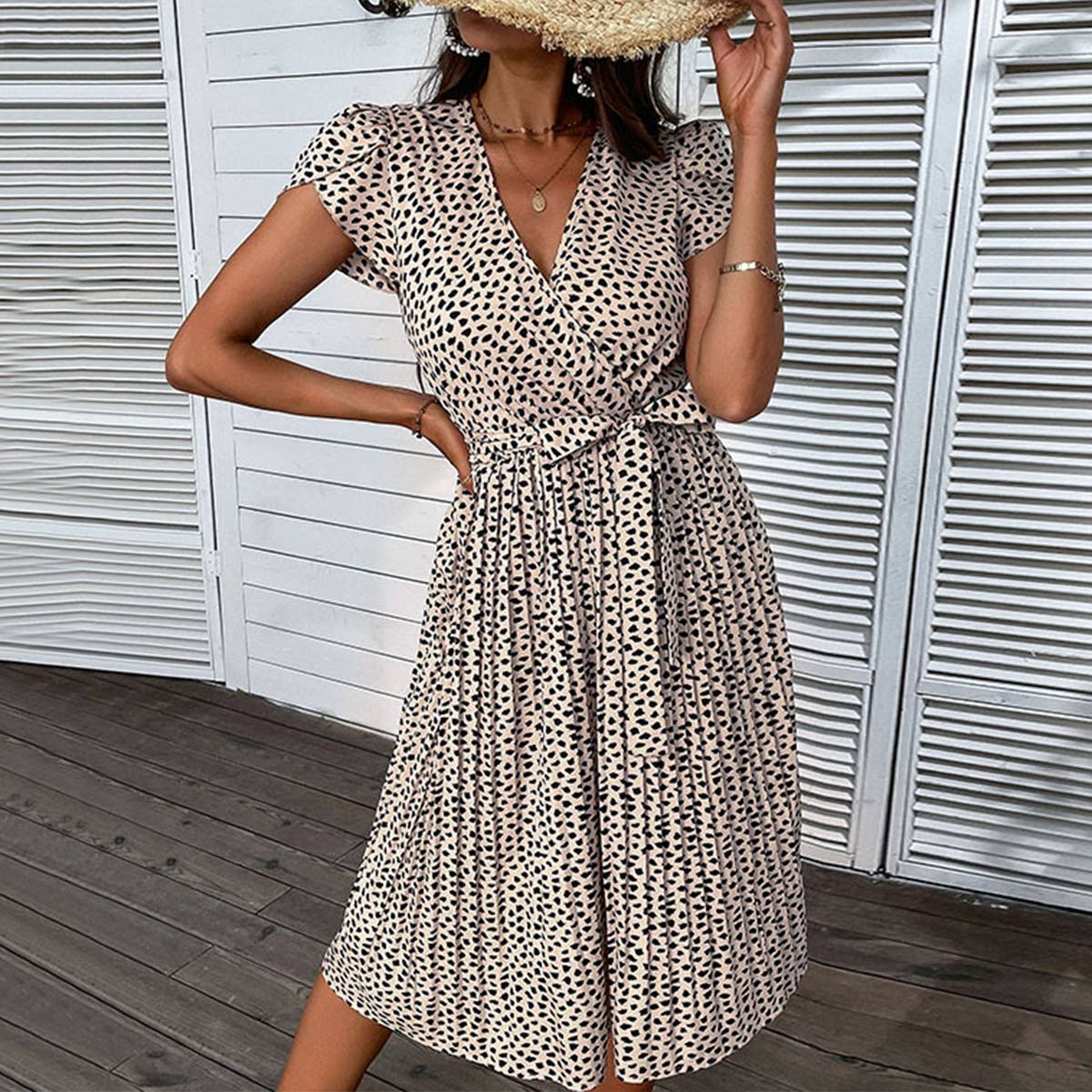 V neck leopard print plus-size dress_CWDSD3402
