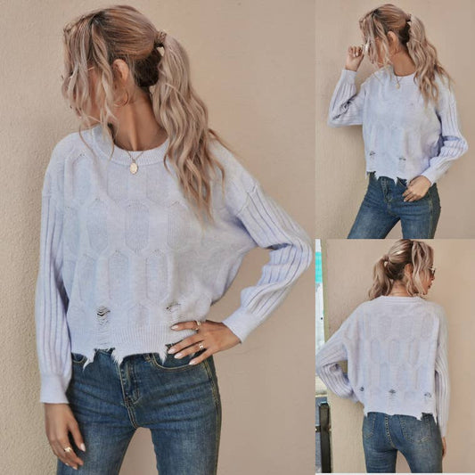 CWOSWL1155_Long Sleeve Round Neck Pullover Sweater