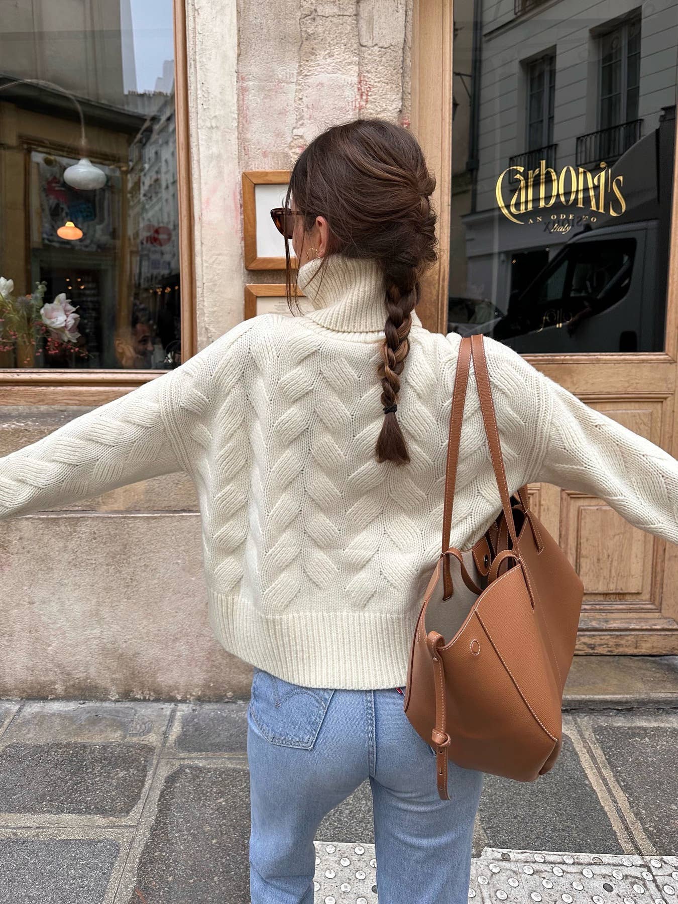 Laid-back high-neck knitted pullover sweater