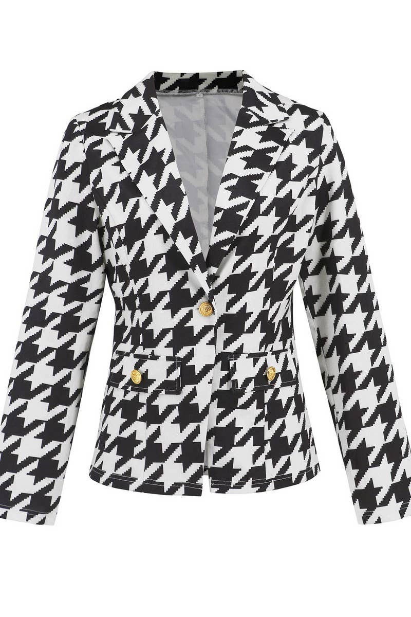 CWOBL0172_SINGLE BREASTED LAPEL HOUNDSTOOTH BLAZER
