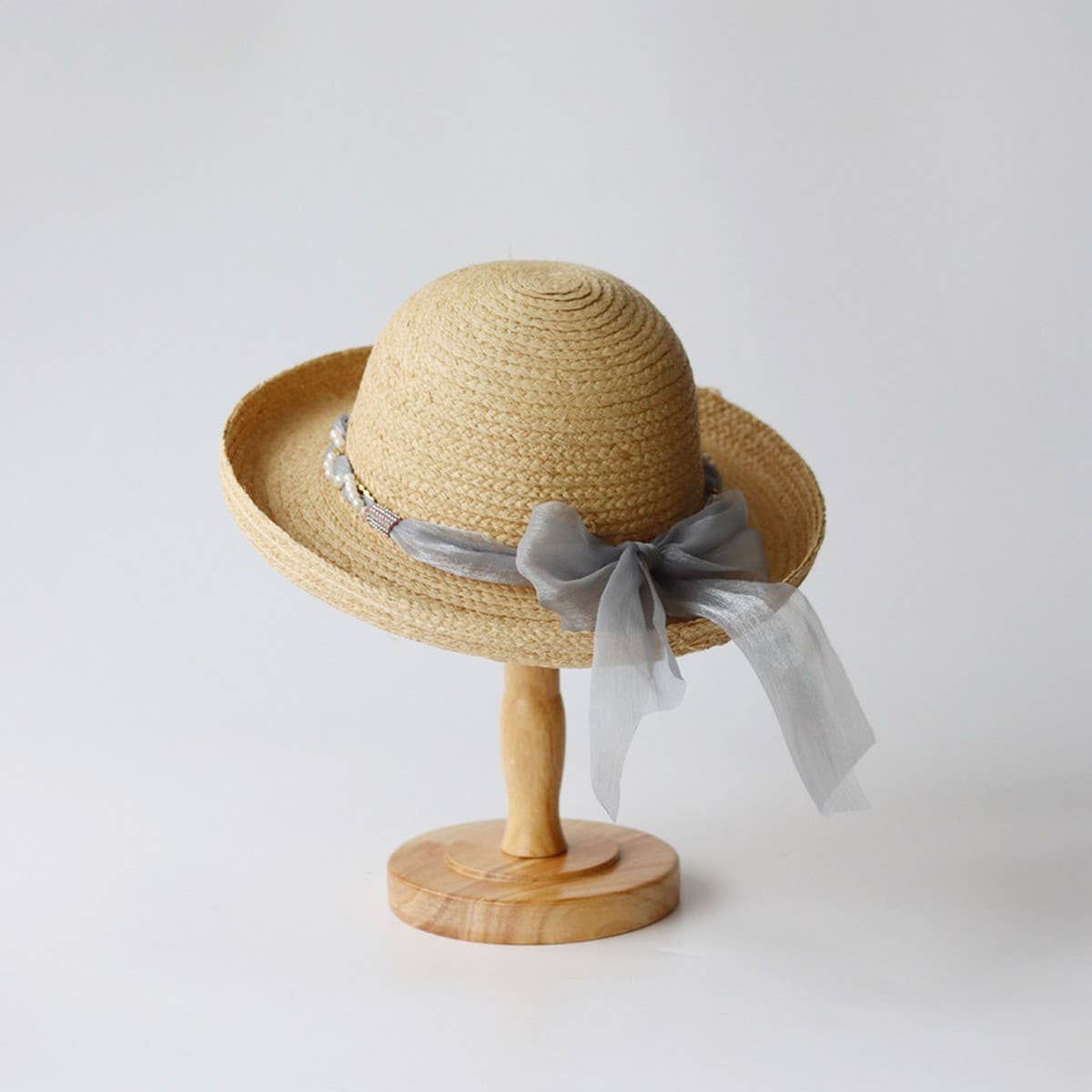 Women's elegant bow ribbon straw hat_CWAH3478