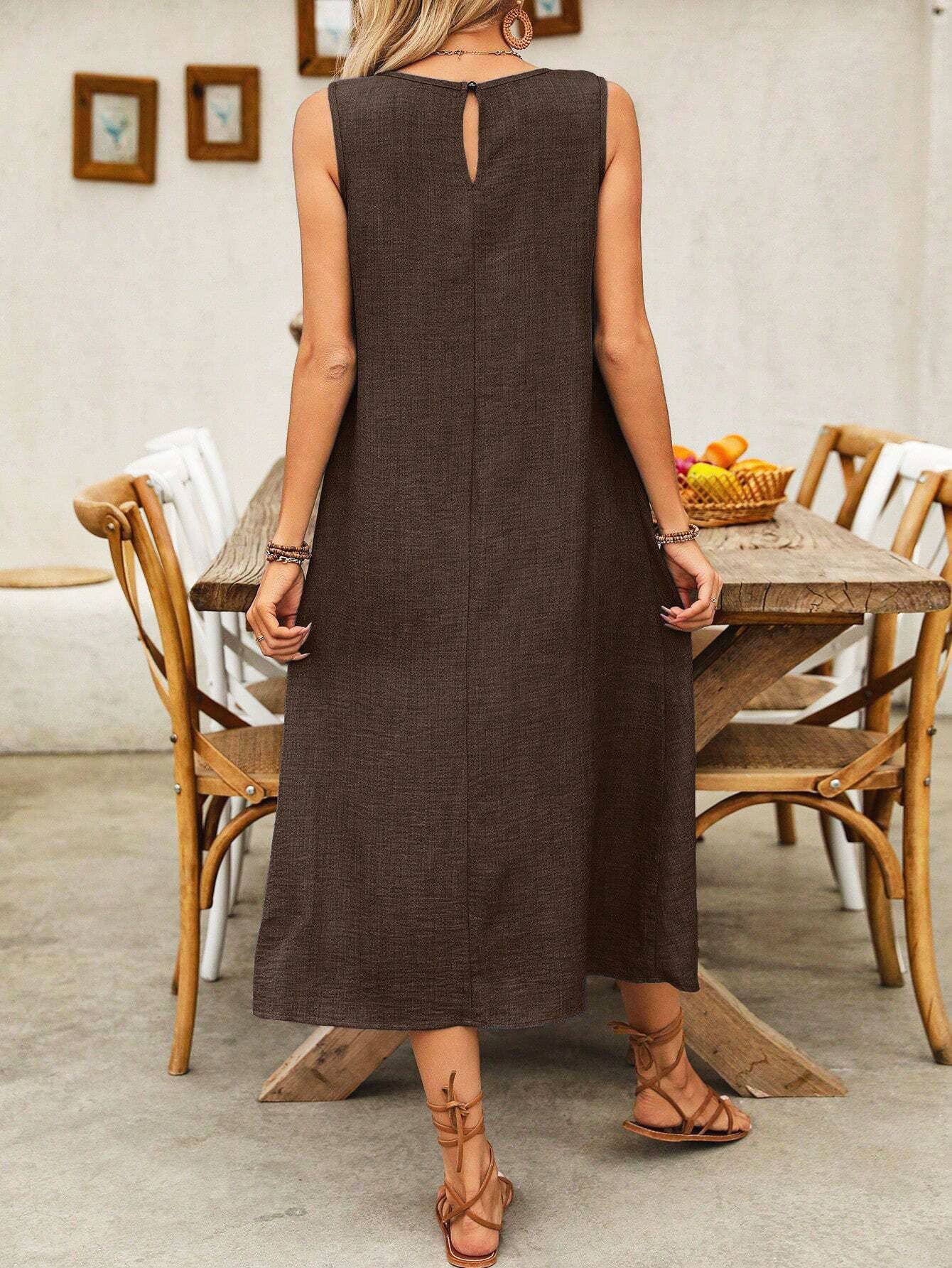 Pullover round neck pocket casual loose dress