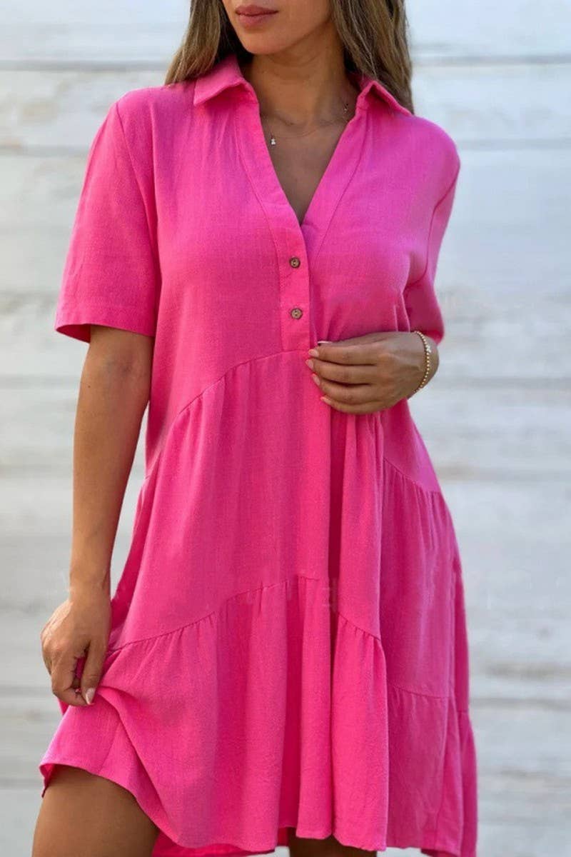 CWDSD8229_SUMMER LOOSE SOLID COLOR LAPEL CASUAL DRESS