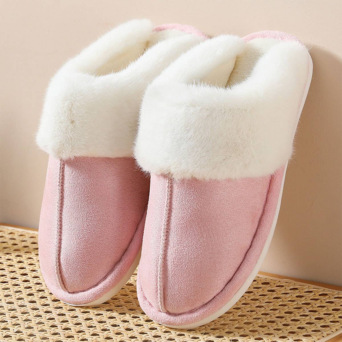 FAUX SUEDE FUZZY SLIPPERS WOMEN,MEN