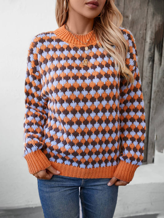 VINTAGE BAGGY COLOR CONTRAST LONG-SLEEVED KNITWEAR